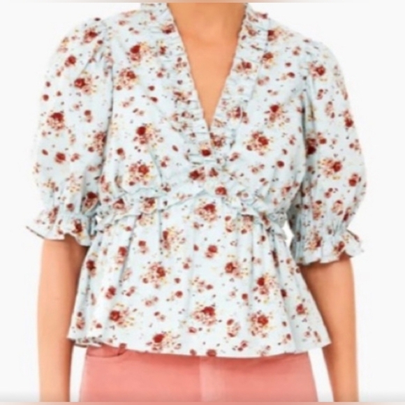 Tuckernuck Hyacinh House Rela Floral Ruffle Babydoll Blouse Size M - Picture 2 of 13